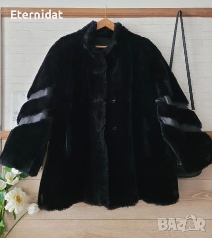 Черно зимно пухено палто 