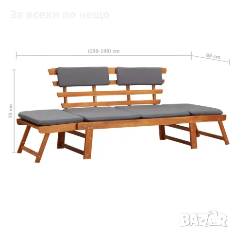 2-в-1 Градинска кушетка с възглавница, 190 см, акация масив Код P191, снимка 3 - Градински мебели, декорация  - 49457792