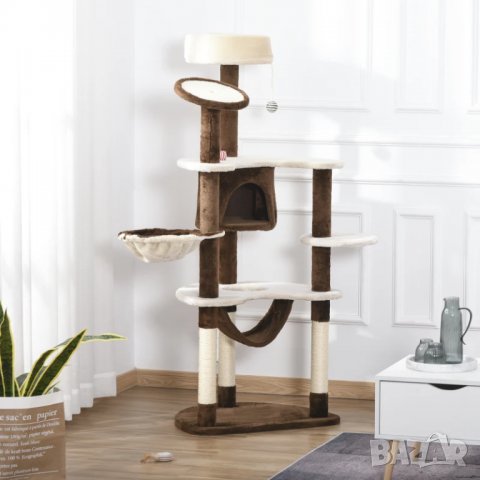 Котешка катерушка с голям хамак, кафяво, 65 x 50 x 153 cm, снимка 3 - За котки - 38843696