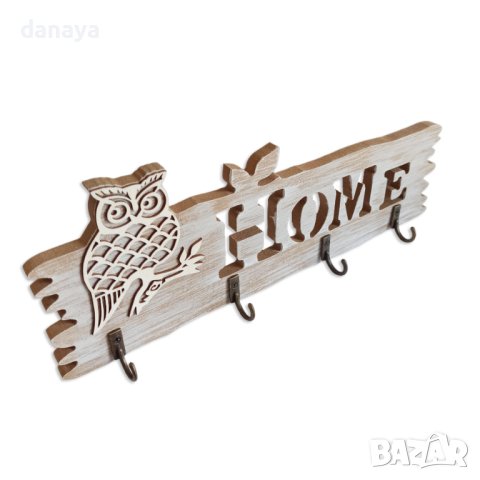 3454 Декоративна дървена закачалка с декорация бухалче, снимка 3 - Закачалки - 40815506