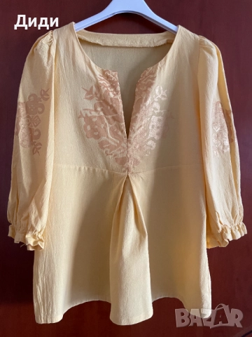 Дамска елегантна жълта блуза с дълъг ръкав