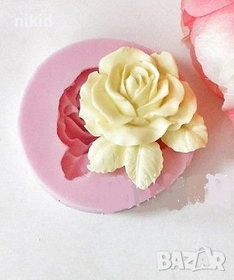 Голяма Разцъфнала Роза с листа силиконов молд форма за декорация торта фондан шоколад и др, снимка 5 - Форми - 35561017