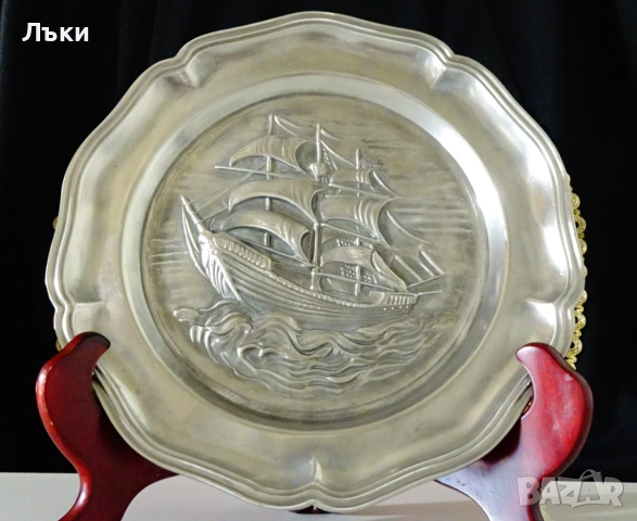 Калаена чиния с Кораб,Платноход. , снимка 3 - Антикварни и старинни предмети - 52393667
