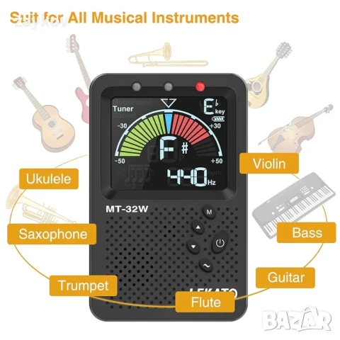 Метроном тунер, 3-в-1 акумулаторен цифров метроном с вокално броене, тон генератор тунери за китара, снимка 3 - Друга електроника - 51160569