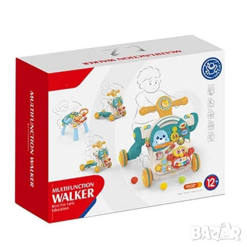 Мултифункционална проходилка, уокър 4в1, масичка, тротинетка за момче , син цвят, снимка 2 - Проходилки - 52071811