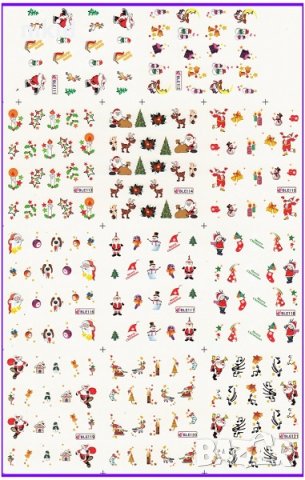 # 1 лист 11 в 1 Коледни слайдер татос ваденки водни стикери за нокти маникюр