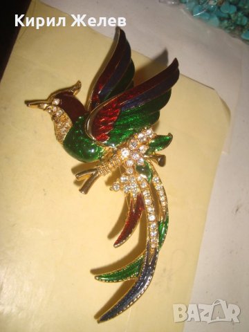 ПОЗЛАТЕНА КРИСТАЛНА ЕМАЙЛИРАНА БРОШКА ПАПАГАЛ ФИГУРКА БРОНЗ МНОГО КРАСИВА АРТ НУВО СТИЛ 26652, снимка 2 - Други - 34792432