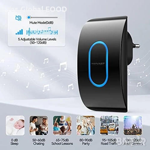 TECKNET безжичен звънец 400 м обхват с LED индикация, снимка 4 - Друга електроника - 53233905