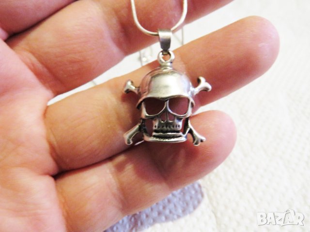 Рокерски сребърен медальон ЧЕРЕП моторджийски, мото аксесоари, мото екипировка сребро, снимка 2 - Колиета, медальони, синджири - 33314547