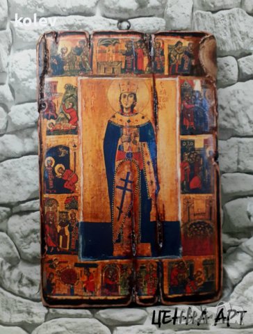 репродукция на Икона на Света Екатерина в житие 30/20 см, снимка 2 - Икони - 43436389