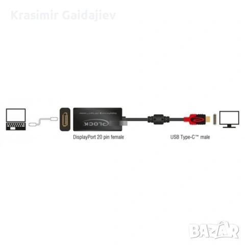 DeLOCK USB адаптер, USB-C към DisplayPort, черен, 20cm, 4K 60Hz, снимка 2 - Кабели и адаптери - 53094472