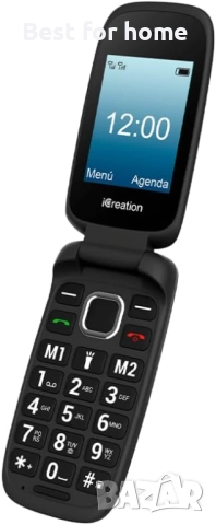 iCreation C20 - Черен сгъваем телефон, Bluetooth, голяма батерия 800mAh, USB-C и две SIM карти, снимка 2 - Телефони с две сим карти - 51463104