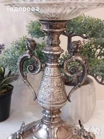 Стара фруктиера(сребро 800 кристал 19 век)Large Fruit Bowl Crystal Cut, 1 500 лв, снимка 4 - Други - 52278698