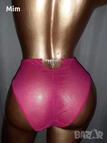   XL/XXL Розови прозрачни бикини с бижу, снимка 4 - Бельо - 38401779