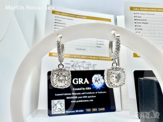 Сребърни обеци с мойсанит (Диамант) 1 карат, снимка 13 - Обеци - 52844104