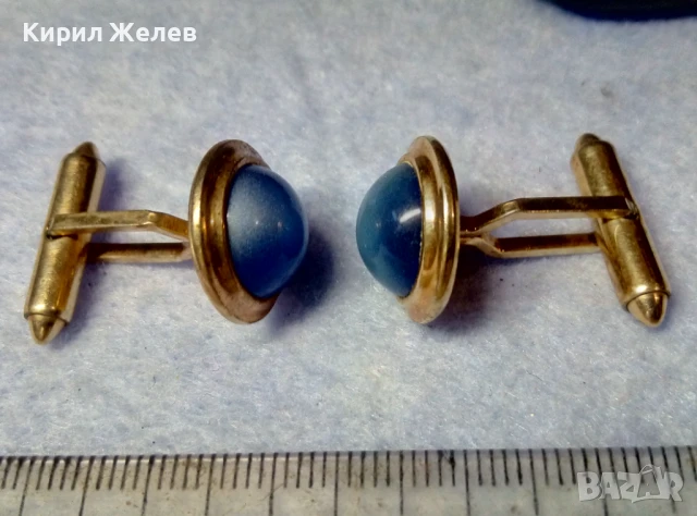 СКЪПОЦЕННИ РЕТРО АРТ ПОЗЛАТЕНИ БУТОНЕЛИ КОПЧЕТА за РЪКАВЕЛИ с ЛУНЕН КАМЪК 22107, снимка 3 - Антикварни и старинни предмети - 51255515