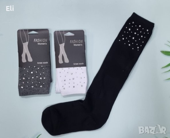 Модерни чорапи до коляното с декоративни камъчета , снимка 4 - Дамски чорапи - 42993245