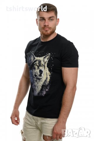 Нова мъжка тениска с дигитален печат Вълк - Звезди, Серия вълци, снимка 7 - Тениски - 37638861