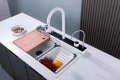 Модерна бяла мултифункционална кухненска мивка с двоен водопад, снимка 1 - Мивки - 43764823