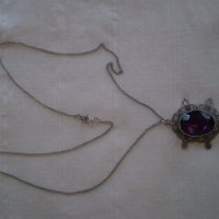 Арт Деко  посребрен медальон филигран лилав кристал  , снимка 3 - Други ценни предмети - 33105723