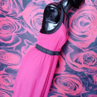 Цикламено розова лятна рокля до коляното с гол преплетен гръб Л, снимка 2 - Рокли - 36558586