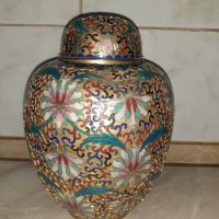 Cloisonne Клоазоне стара ваза буркан бронз клетъчен емайл, снимка 6 - Антикварни и старинни предмети - 43202532