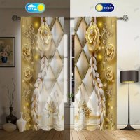 2бр. Елегантна завеса с щампа на златни цветя и пеперуди за домашен декор, 5размера, снимка 4 - Пердета и завеси - 43801968