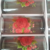 Стъклени чаши за безалкохолно с картинка рози в кутията си, снимка 3 - Чаши - 29012495