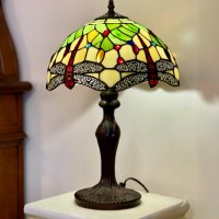 Витражна настолна лампа - Водно конче (зелена) "Тифани", снимка 6 - Настолни лампи - 39463840