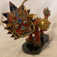 Китайски античен червен метален дракон, снимка 3 - Антикварни и старинни предмети - 44909358