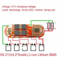 BMS  Контролер за зареждане на литиево йонни батерии, 25А зарядно за 5 клетки , снимка 1 - Друга електроника - 27626226