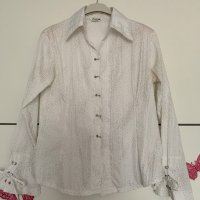 Бяла дамска риза с блестящ ефект, размер S, снимка 4 - Ризи - 39552288