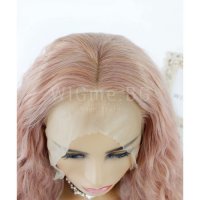 Дълга чуплива розова лейс фронт перука Елда, снимка 4 - Аксесоари за коса - 32837571