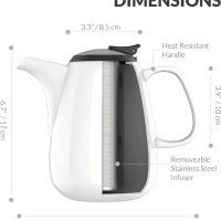 Verre Collection Керамичен чайник с термоустойчива дръжка и подвижен стоманен инфузер 1400 ml бял, снимка 2 - Аксесоари за кухня - 44070749