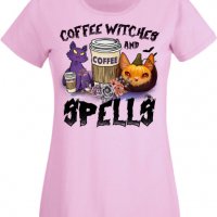 Дамска тениска Coffee Witches And Spells,Halloween,Хелоуин,Празник,Забавление,Изненада,Обичаи,, снимка 10 - Тениски - 38144683