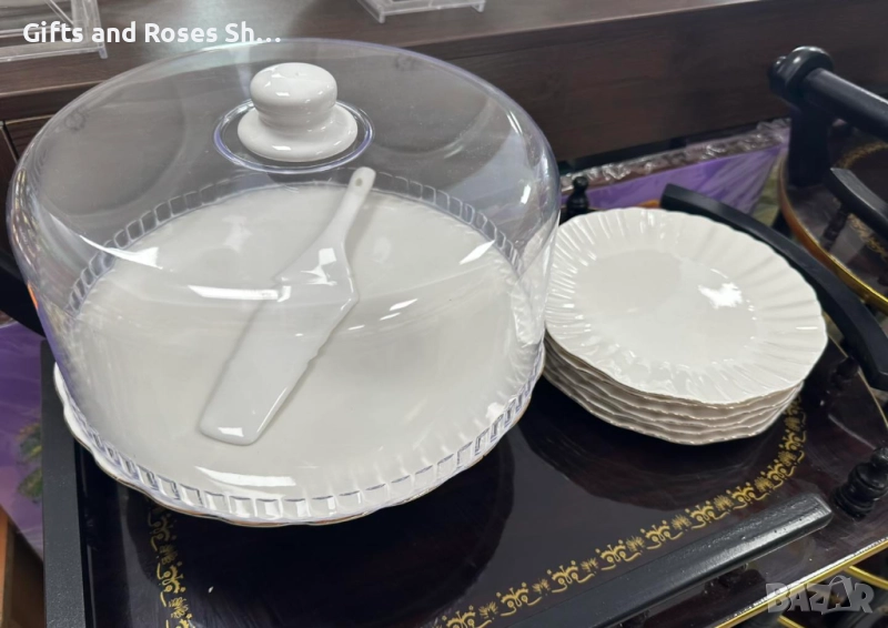 Порцеланов комплект за торта в бяло, снимка 1