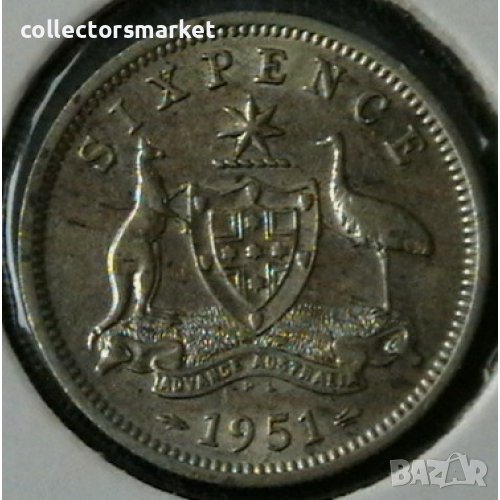 6 пенса 1951, Австралия, снимка 1