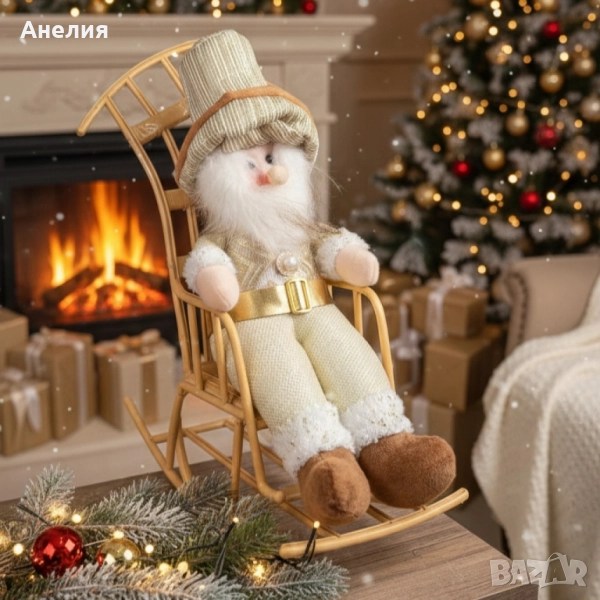 Декоративен Дядо Коледа с люлееща се шейна , снимка 1