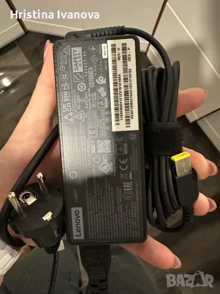 Адаптер за лаптоп (Зарядно за лаптоп) Lenovo 20V 2.25A 45W (slim tip) правоъгълна букса, снимка 1