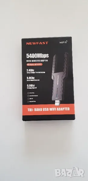 NEWFAST Stick 6, 5400Mbps, USB адаптер, трибандов WiFi, 2.4GHz/5GHz/6Hz, Windows 11/10, USB 3.0, снимка 1