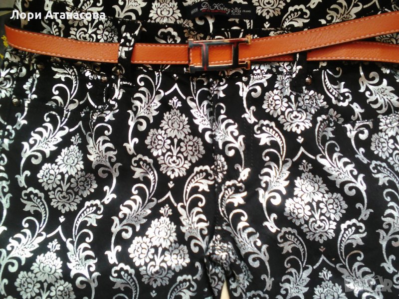 За модерен външен вид-панталон в черно и сребристо сиво с коланче ,внос от Италия, снимка 1