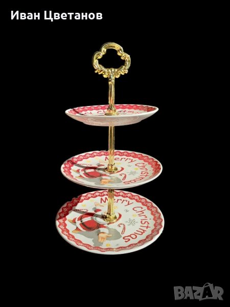 Третажна чиния за сладки и ордьоври с коледни мотиви. , снимка 1