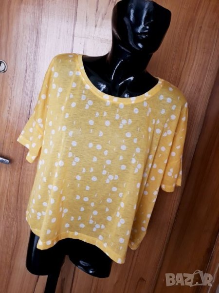 H&M Ярко жълта къса широка тениска на бели точки М/Л, снимка 1
