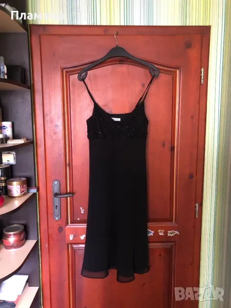 Черна много официална рокля с презрамки и пайети М , снимка 1