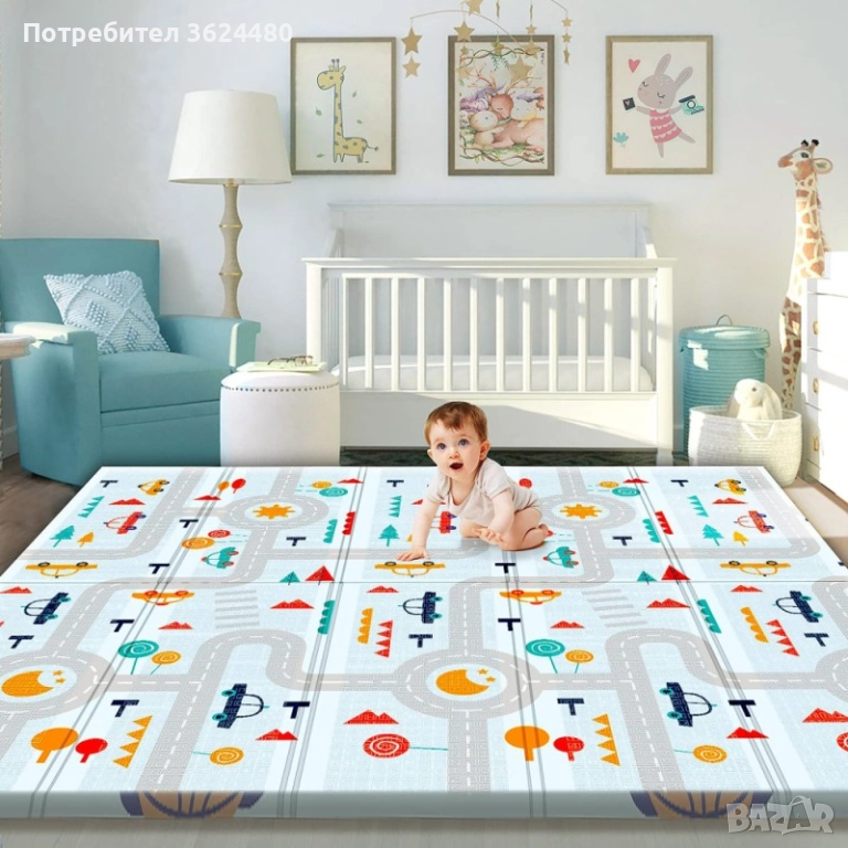 Водоустойчива подложка за игра - сгъваемо шарено килимче , снимка 1