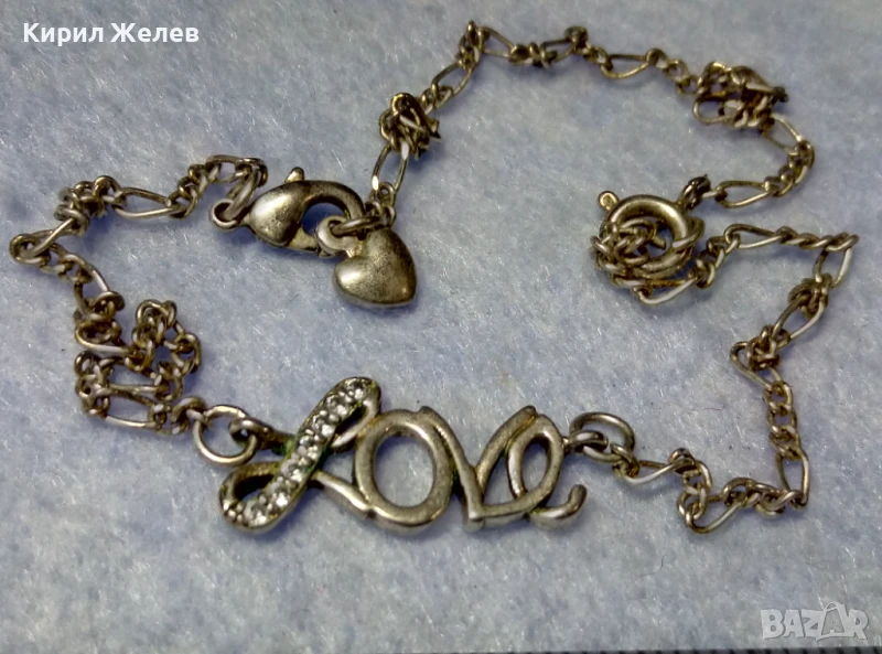 LOVE Стара РОМАНТИЧНА ПОСРЕБРЕНА ГРИВНА За ГЛЕЗЕН КАРТИЕ ПЛЕТКА от БЛАГОРОДНА СТОМАНА сЦИРКОНИ 26910, снимка 1