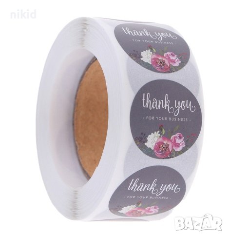 100 бр Thank You сиви с божури малки самозалепващи лепенки стикери за ръчна изработка за подарък, снимка 1