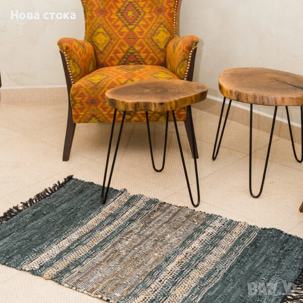 Килим тип черга с ресни, черно с бежово, 3 размера, снимка 1