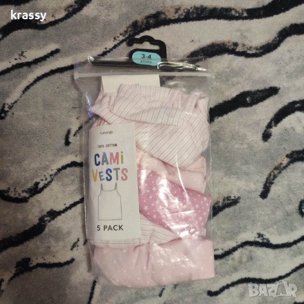 НОВ детски комплект бельо от 5 потника за момиче George (3-4 години), снимка 1