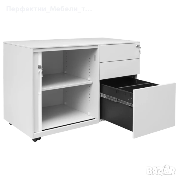 Практичн Комбиниран кардекс 3 чекмеджета  и шкаф с плъзгаща врата-за под бюро, снимка 1